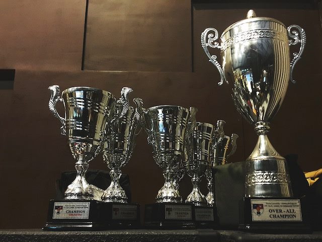 trophies lined up