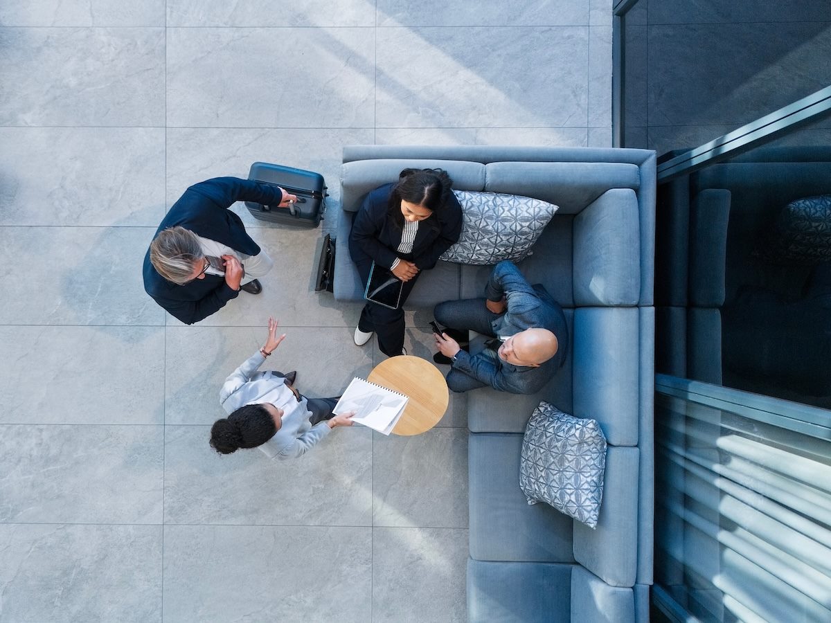 A business meeting as seen from above