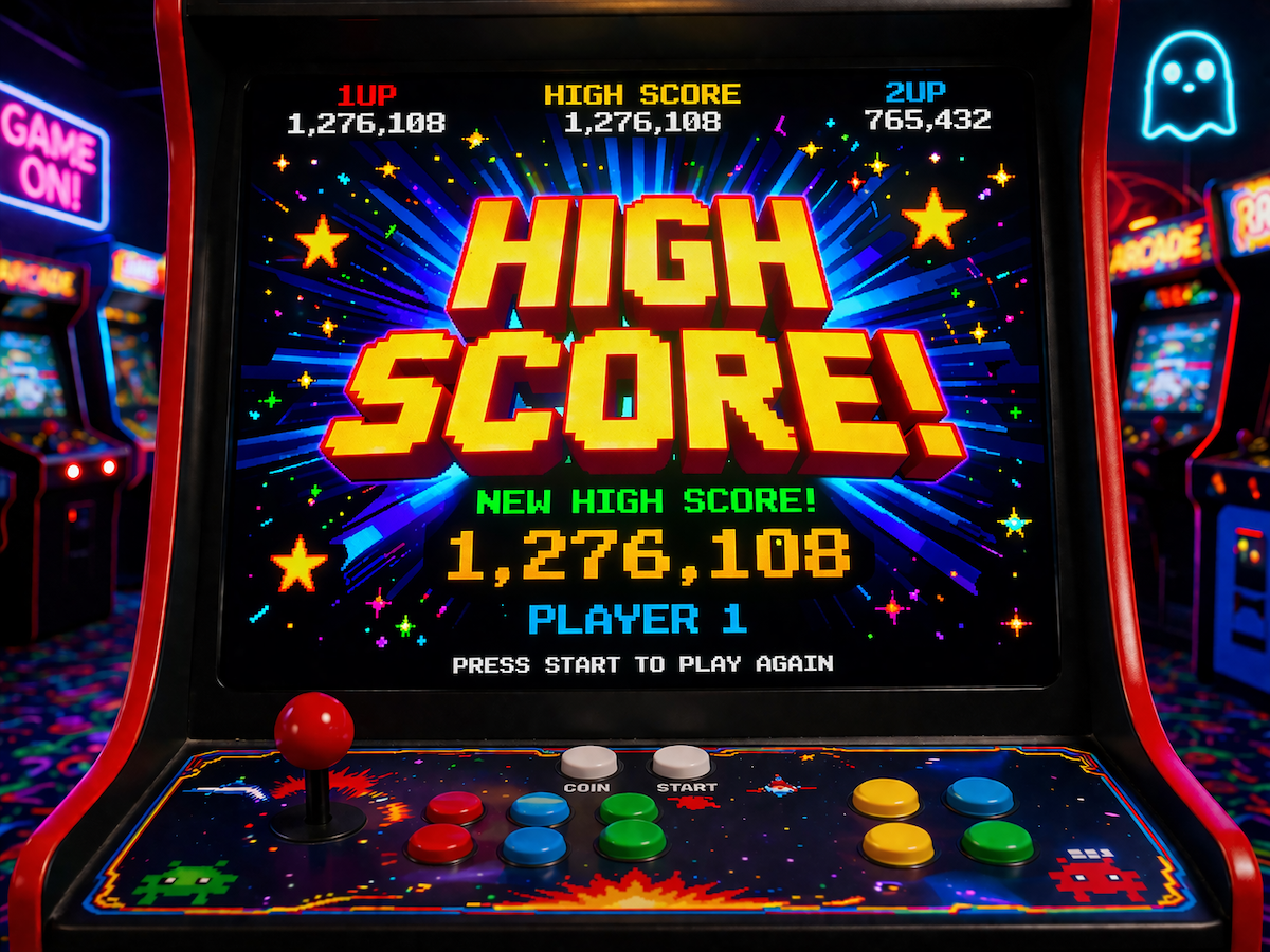 "High Score" message on an arcade game