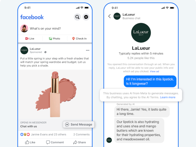Meta Connect 2024 Facebook AI business feature supporting image.
