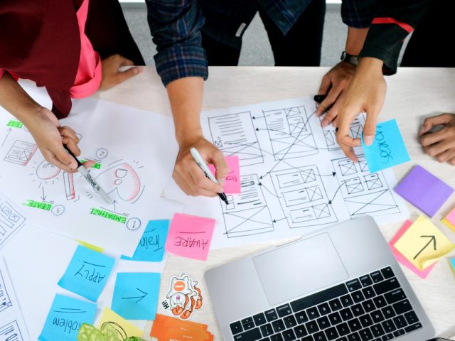 photo of a group of people engaging in a design thinking session