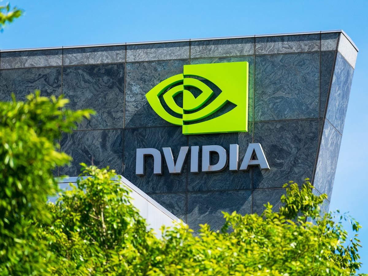 Nvidia logo and sign on headquarters