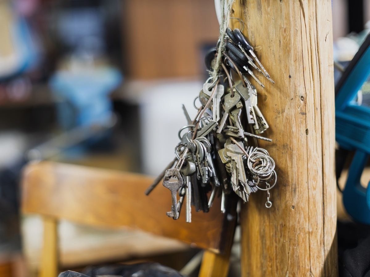 Keys hanging from post