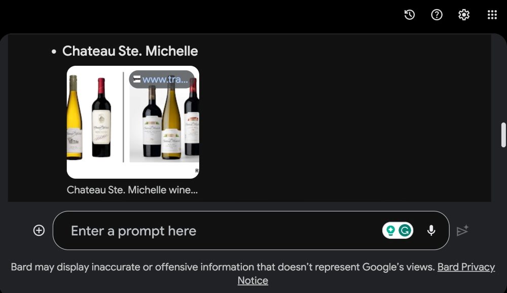 Google Bard Image result of wine brand.
