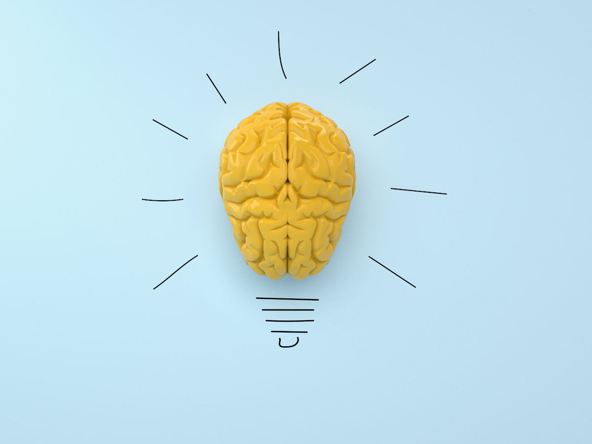 yellow brain on blue clear background