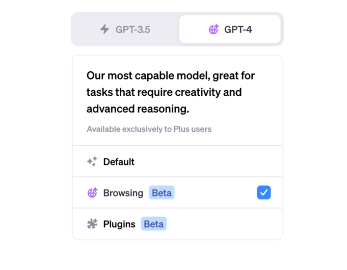 Hover over the GPT-4 button to access ChatGPT's web browsing beta feature.