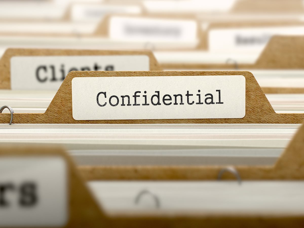 Confidential label on file folder