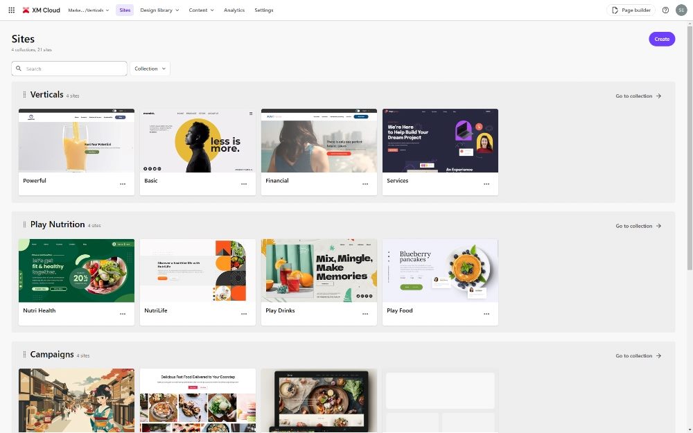 Screenshot of Sitecore's XM Cloud.