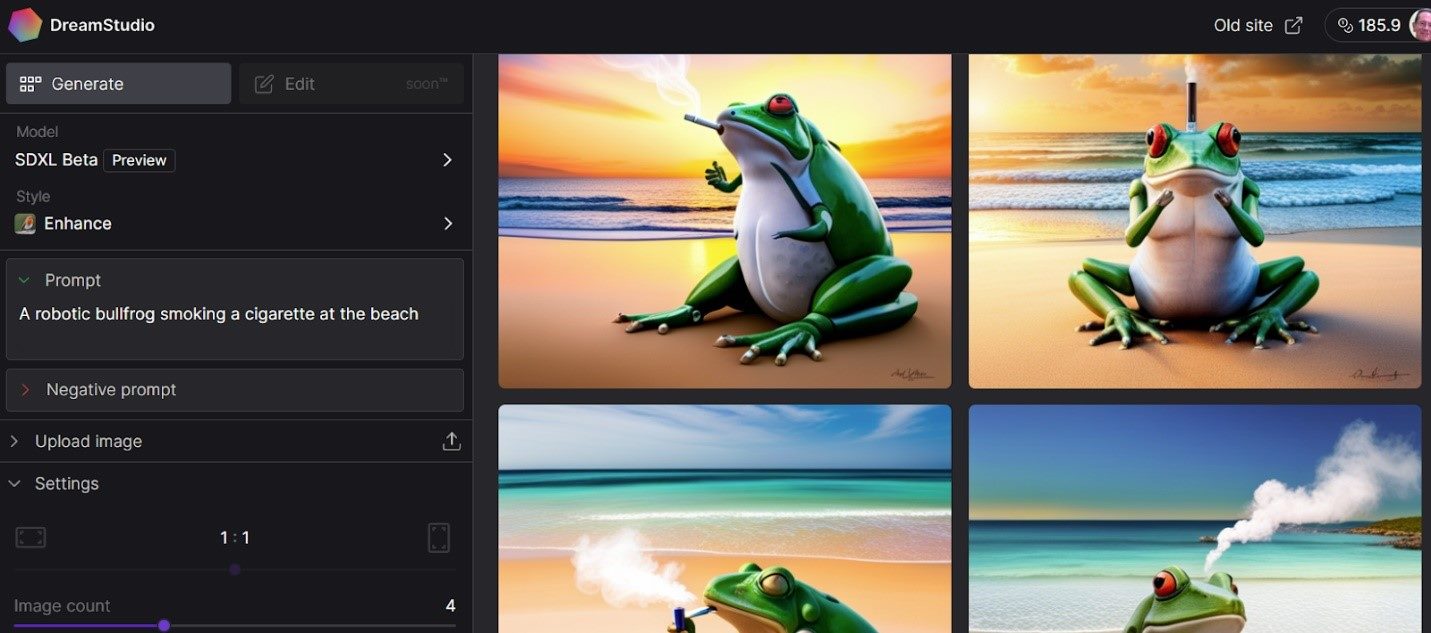 Dream Studio robotic bullfrog smoking