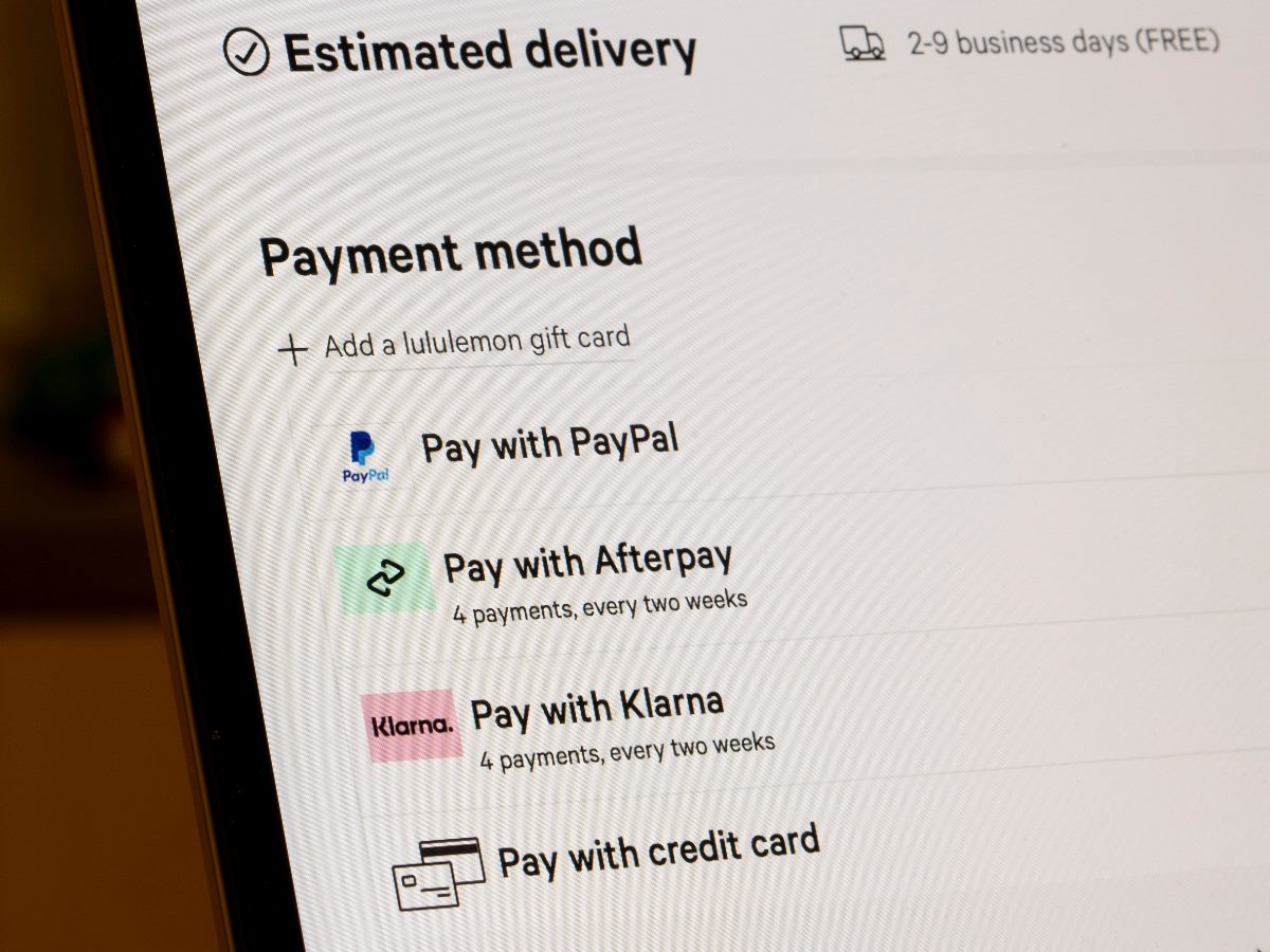 Screenshot that shows checkout options for payment, including PayPal, Afterpay and Klarna.