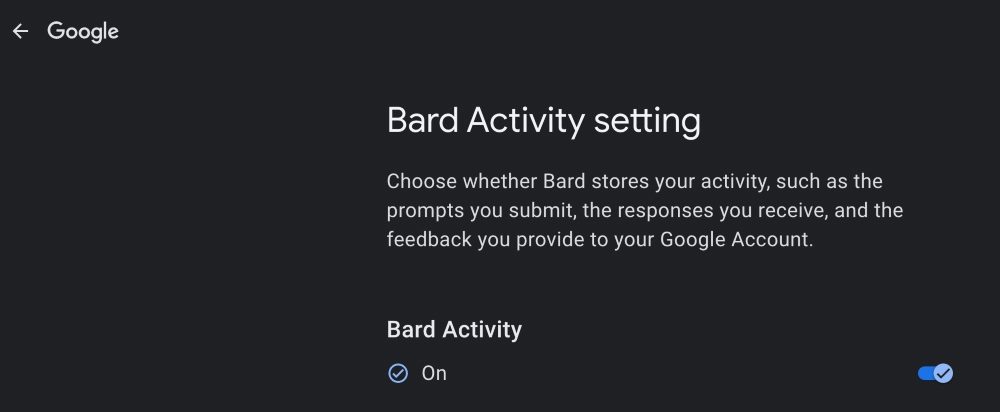 Screenshot of Bard Activity Setting