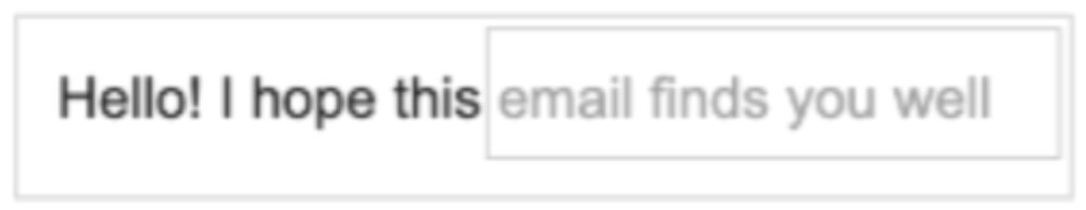Screenshot from Gmail showing Smart Compose suggesting the phrase “email finds you well” in gray text following the user’s typed words “Hello! I hope this.”
