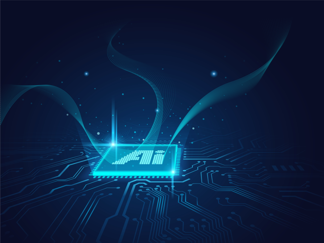 A computer chip with an AI label - Artificial intelligence use of data concept