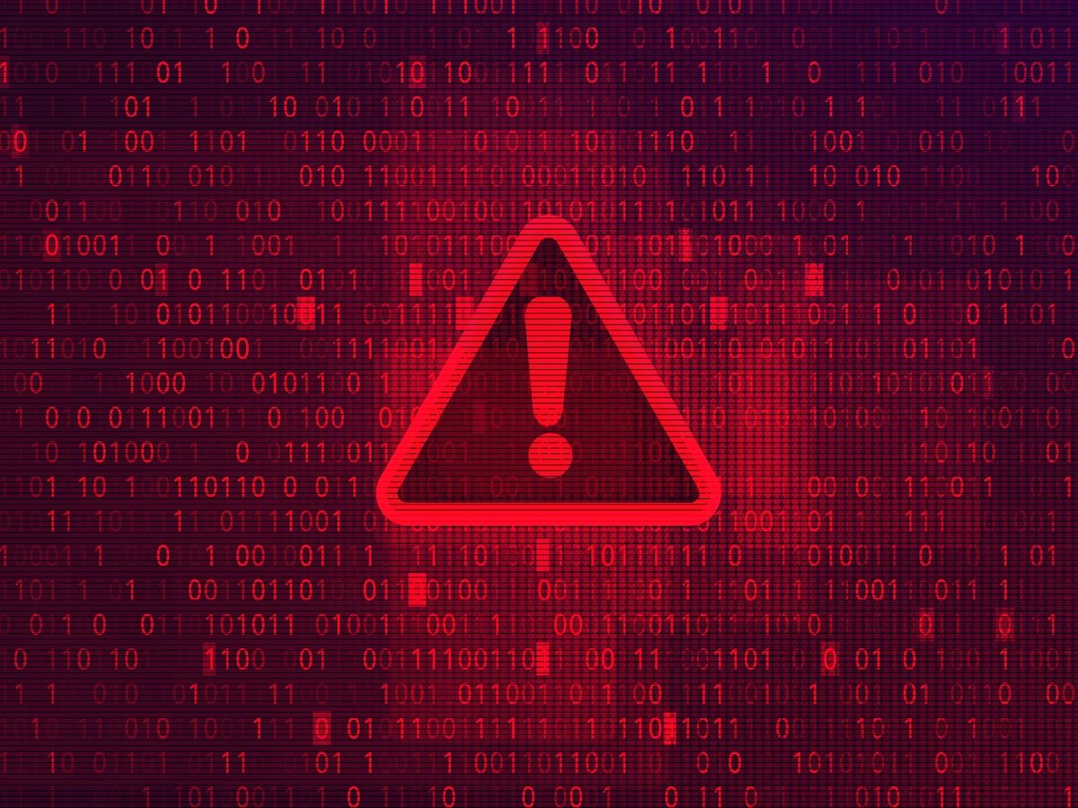 Caution/Risk Symbol Over Abstract Red Background with Binary Code Numbers