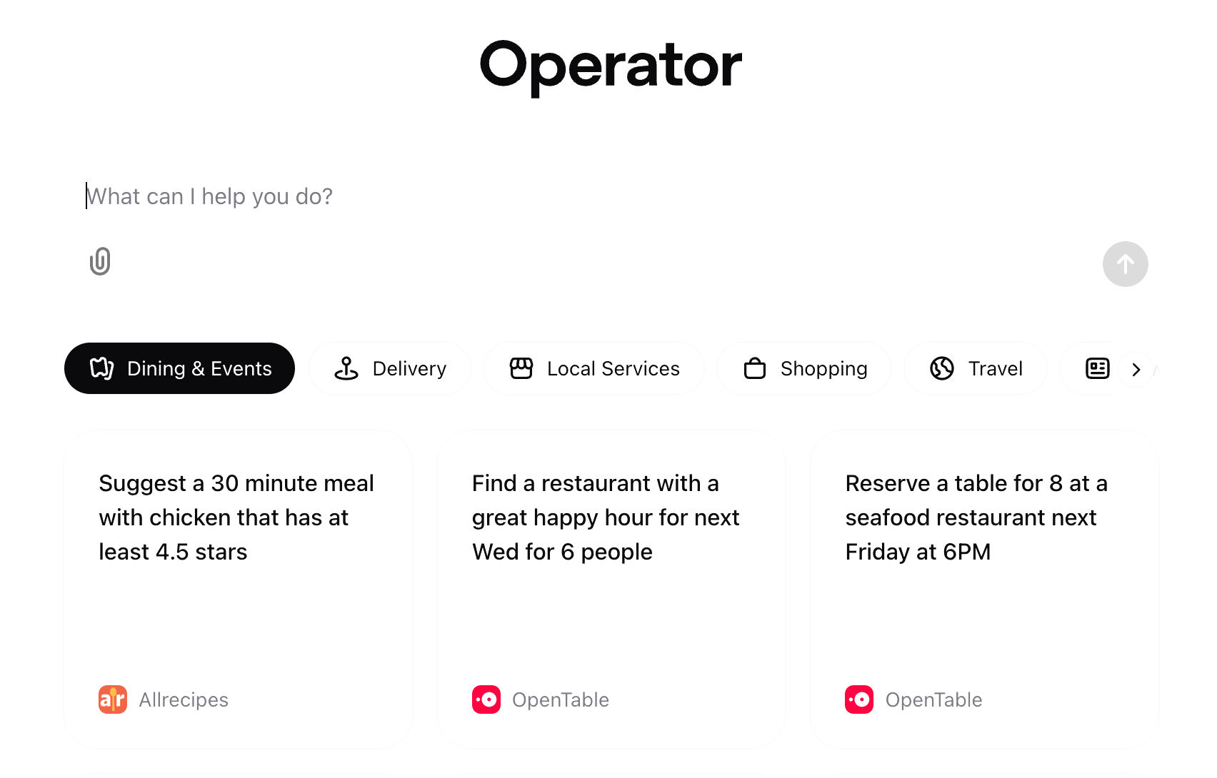 OpenAI's Operator home screen