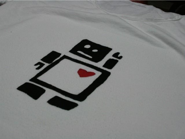 robot decal with a heart
