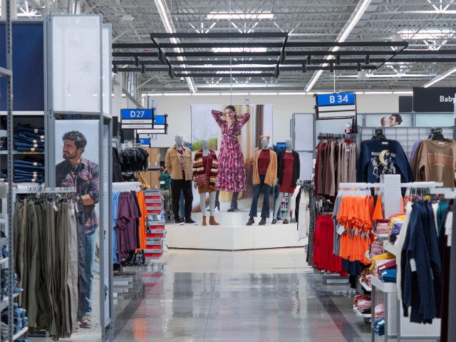 A Walmart apparel department.