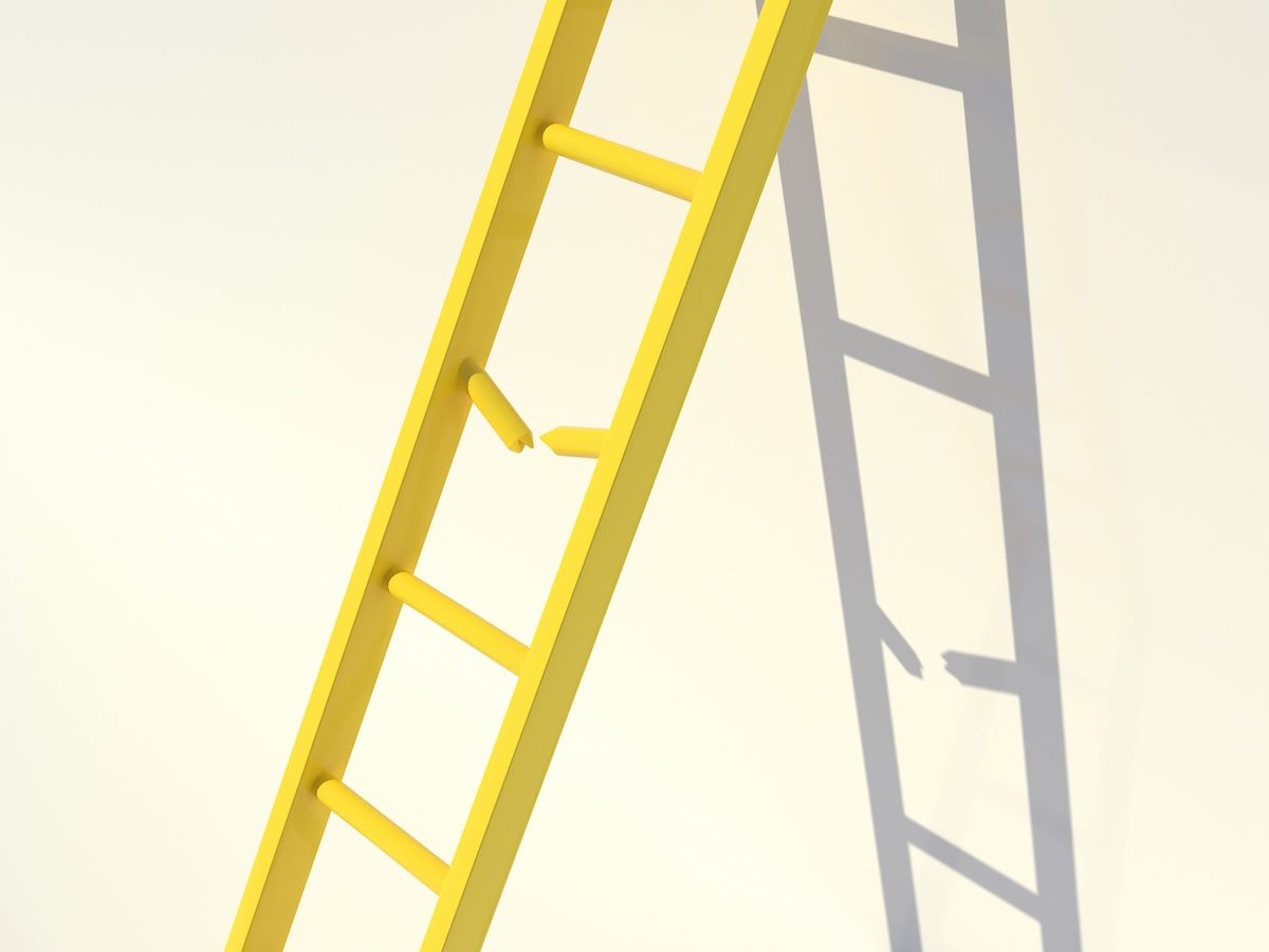 A ladder with a broken rung