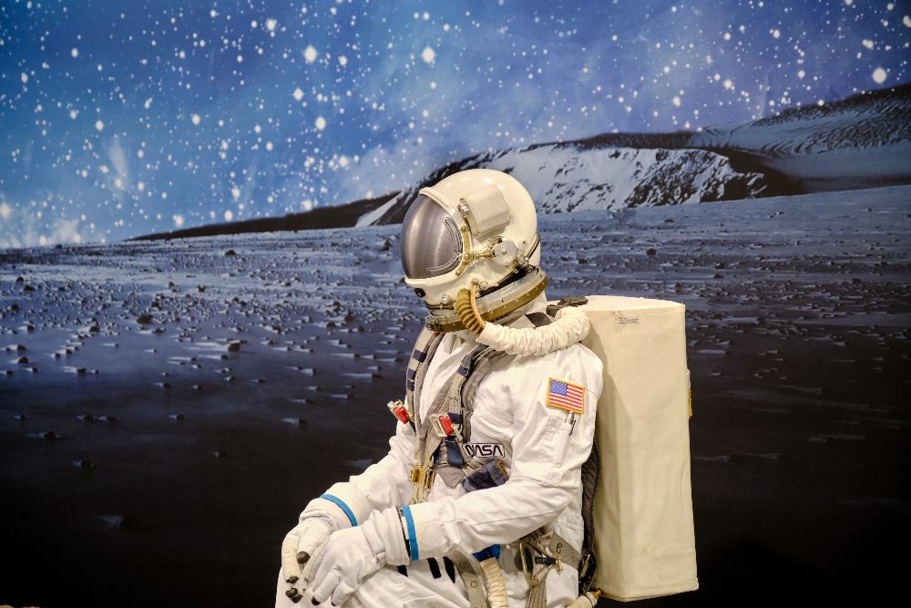 An astronaut at the Samsung booth at the Mobile World Conference in Barcelona, Spain, 2023.