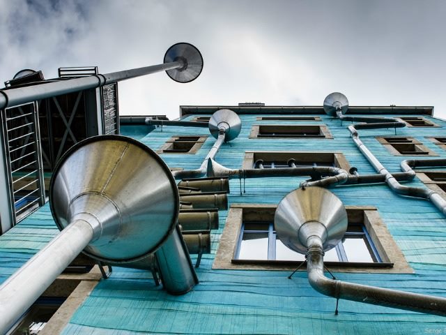 funnels on a wall