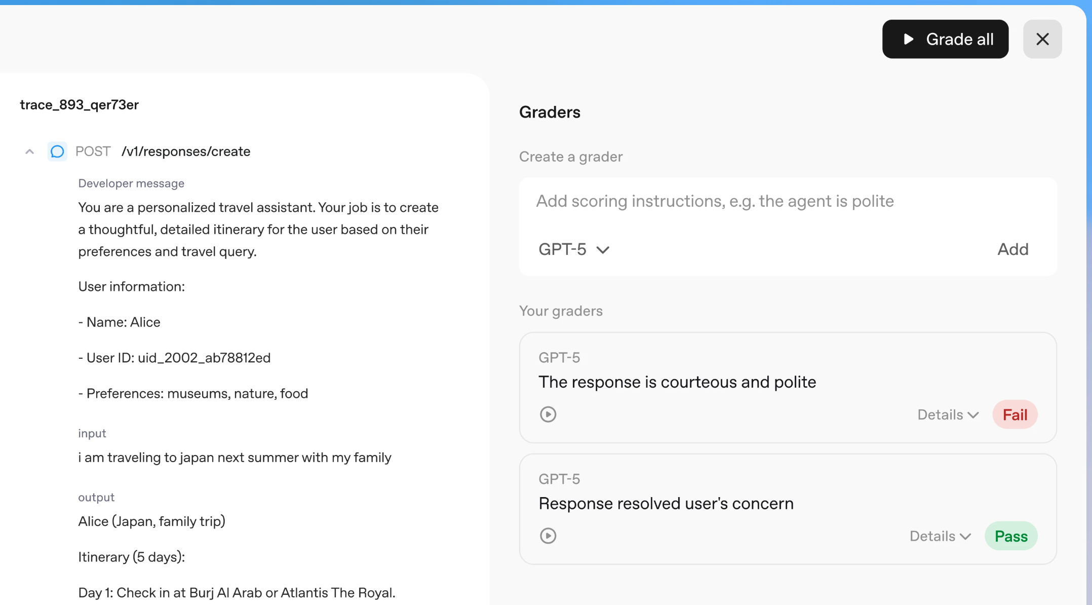 AgentKit's Trace Grading Capability