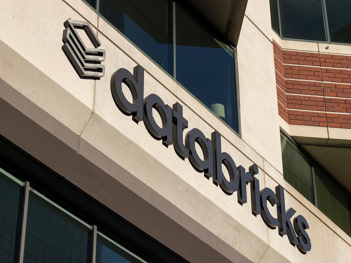 Databricks logo is seen at the entrance to its headquarters in San Francisco, California