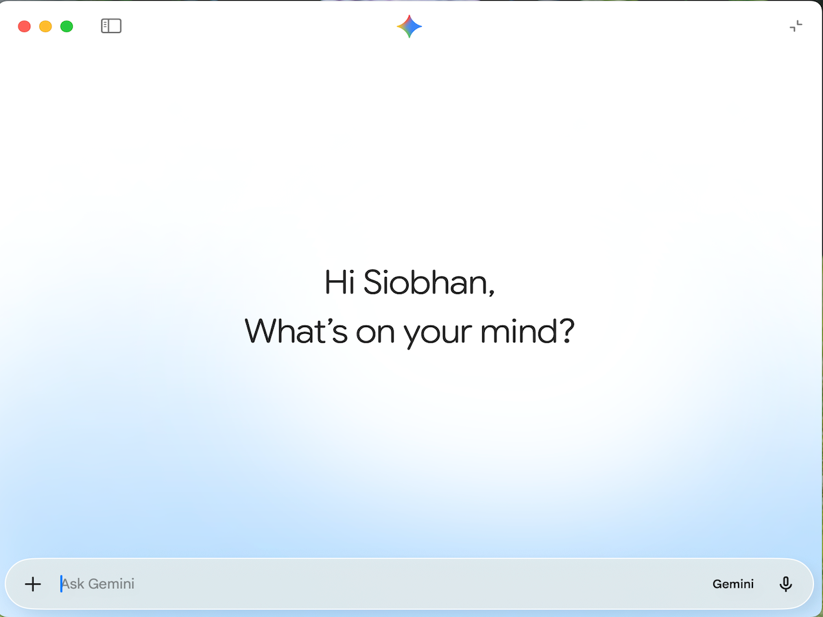 opening screen of the Google Gemini app