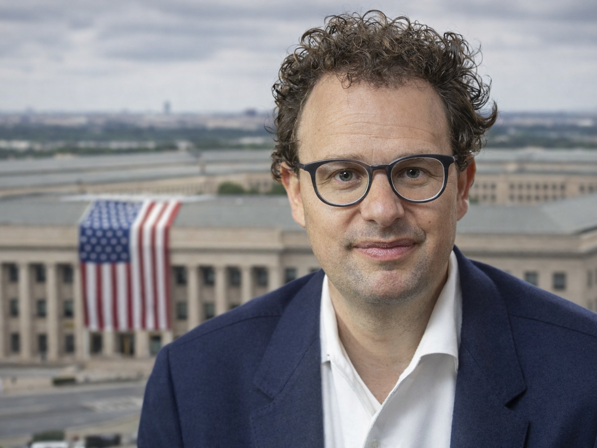 Dario Amodei in front of the Pentagon