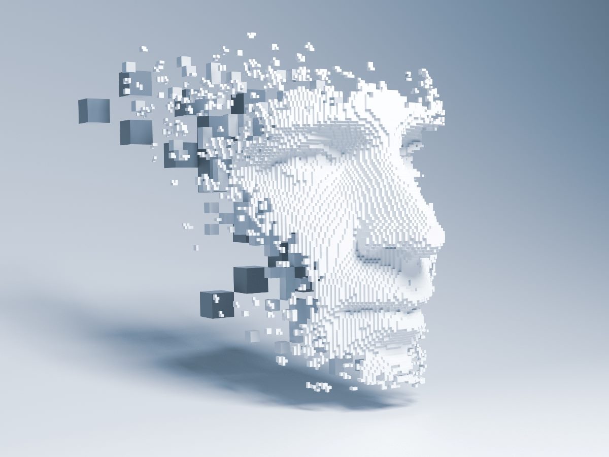AI face in white dots.