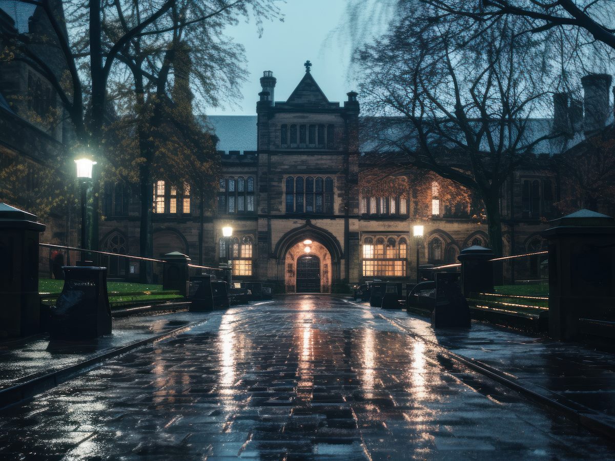 buildings at dusk on a rainy day
