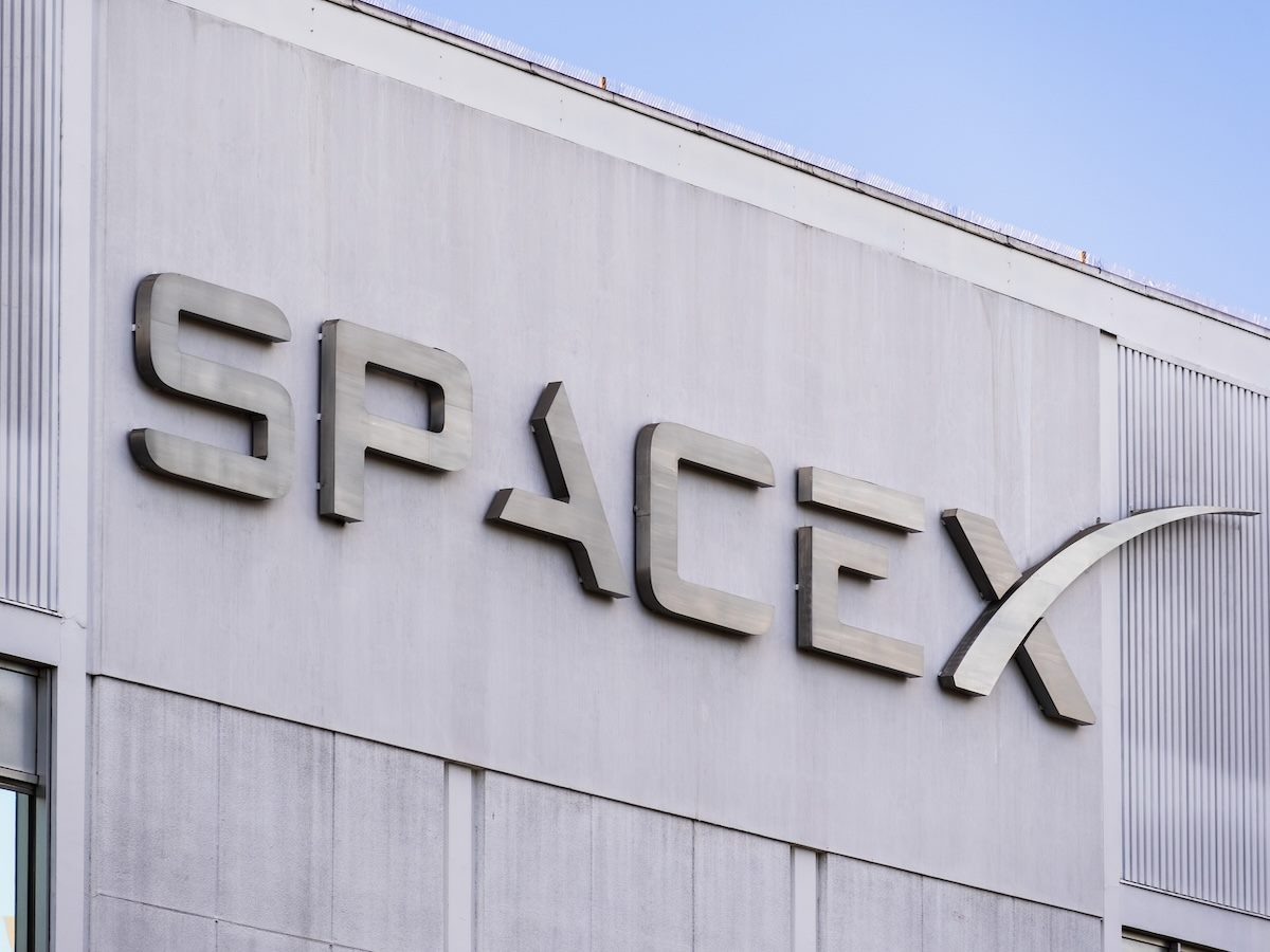 close up of SpaceX (Space Exploration Technologies Corp.) sign at their headquarters
