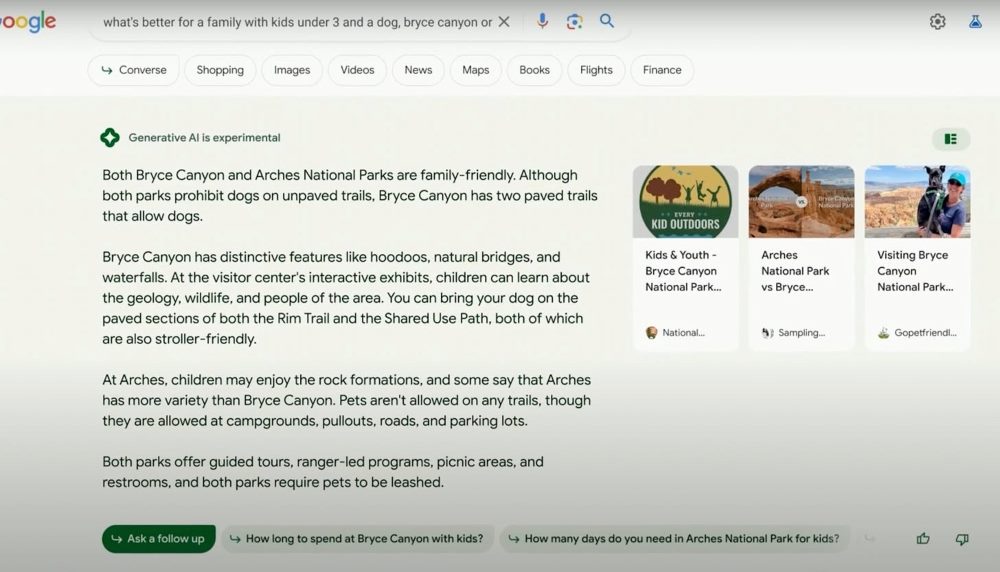 A screenshot of the response Google's new AI search capabilities gave to a complex question.