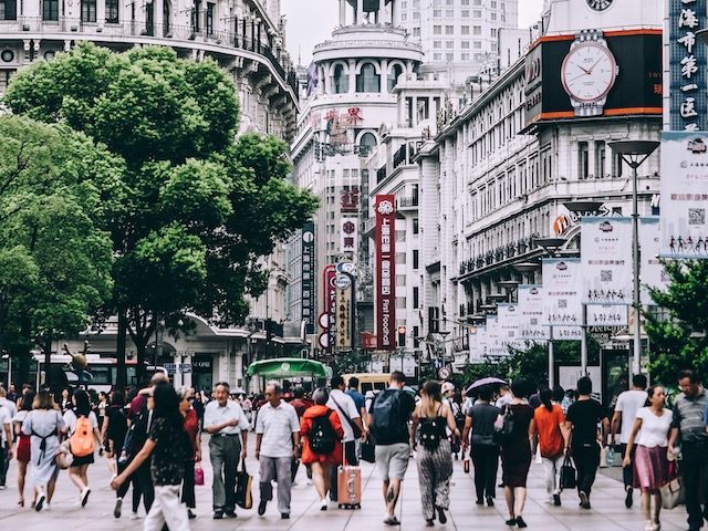 busy street scene in Shanghai, China