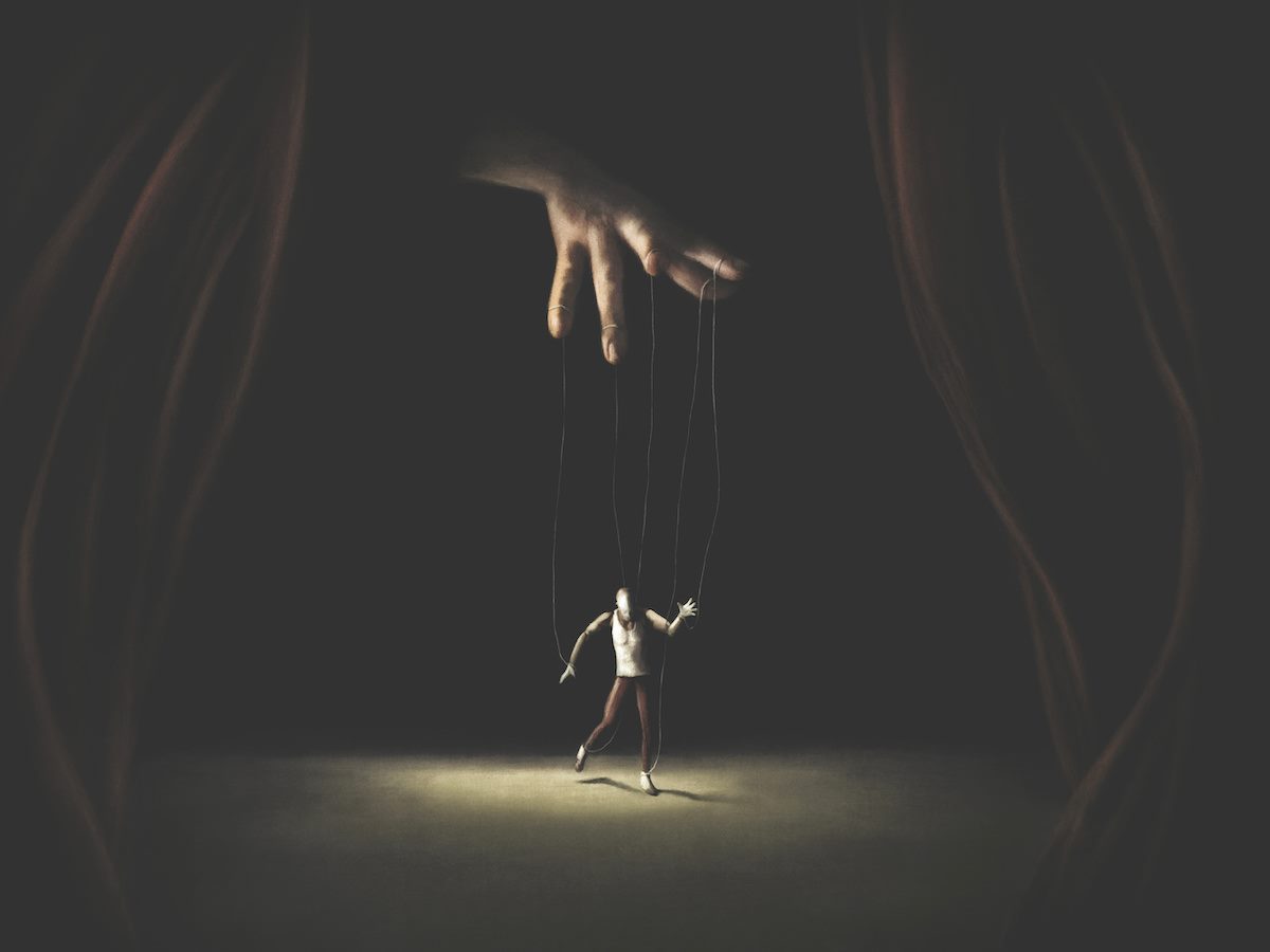 Illustration of puppet and puppeteer performance