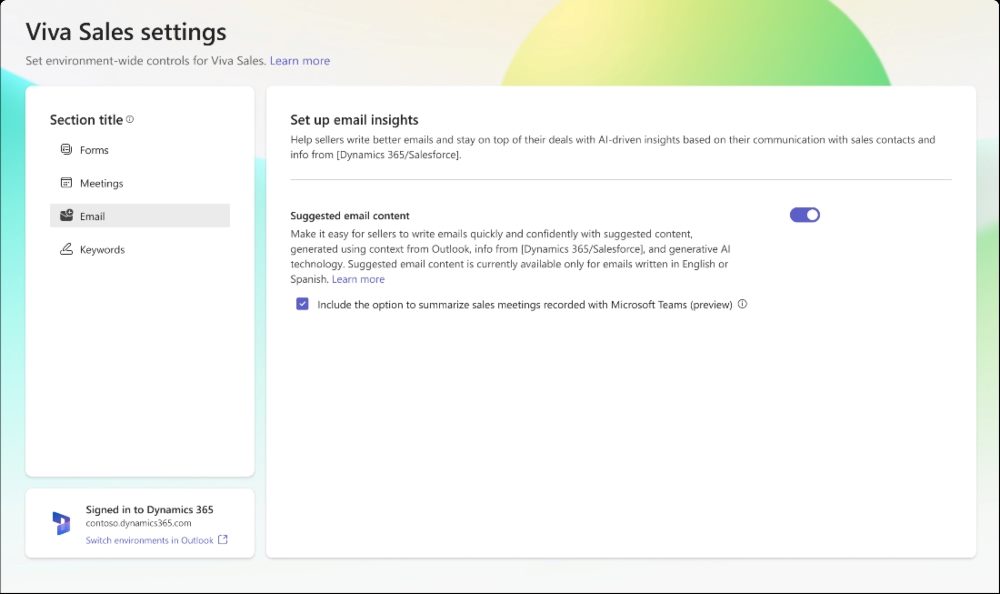 Viva Sales AI Settings