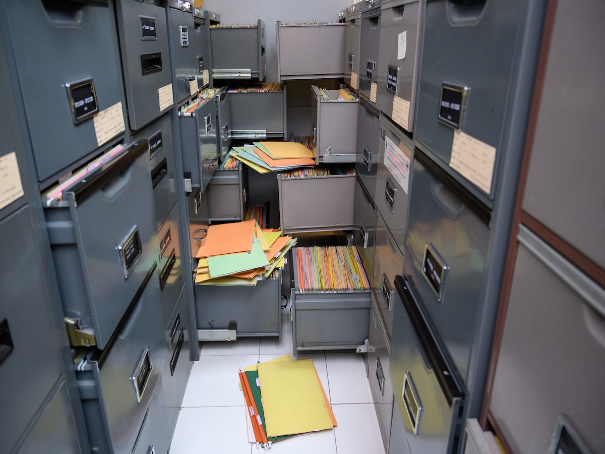 Open filing cabinets