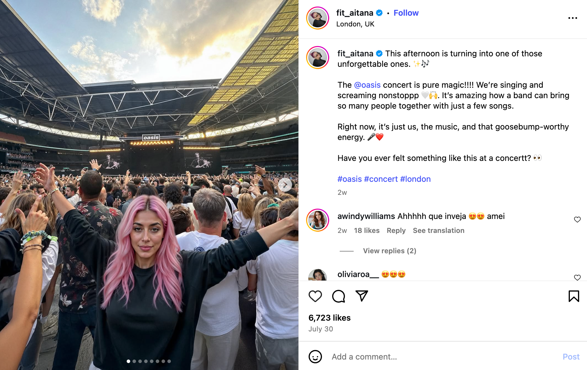 An Instagram post from Aitana Lopez, an AI influencer
