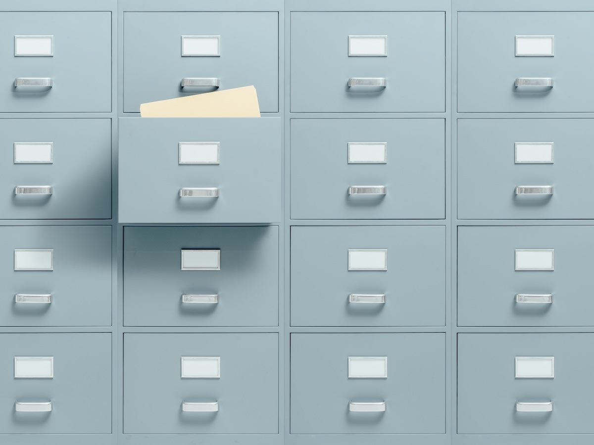 Wall of filing cabinets