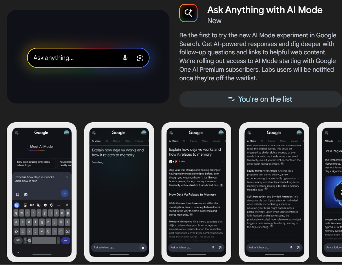 A preview of Google AI's "Ask Anything" mode