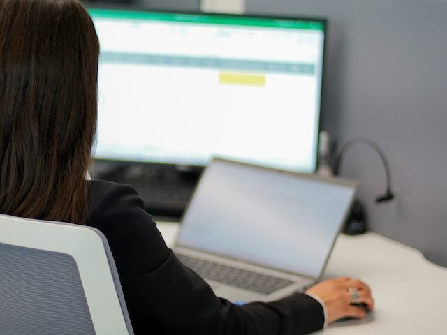 woman working on an excel spreadsheet on her computer