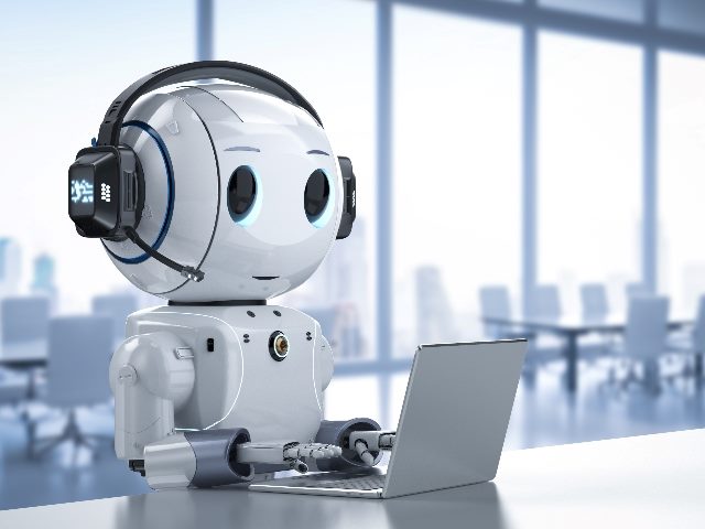Artificial intelligence bot at a computer
