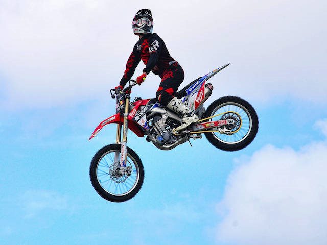 motorcyclist in the air