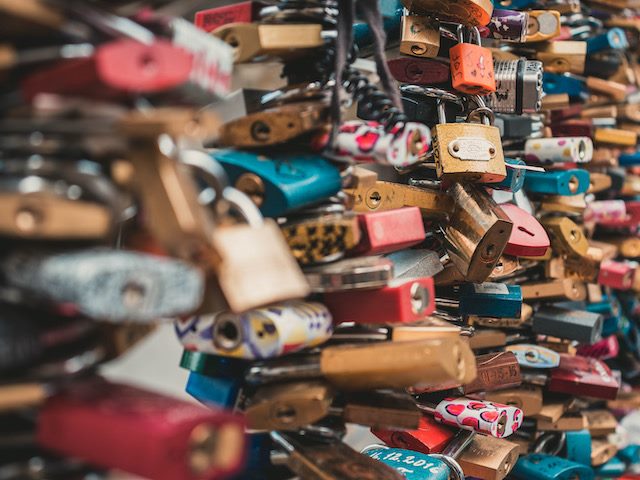close up of  a large collection of locks 
