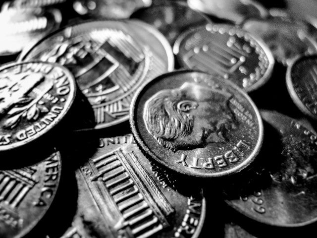 A pile of US silver coins.