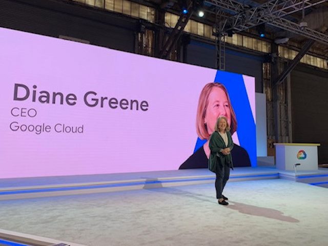 Google Cloud CEO, Diane Greene, takes the stage at the company's recent "Let's Talk AI" event