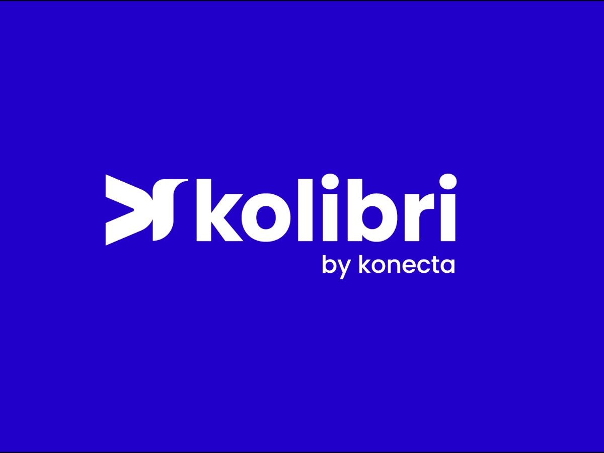 Kolibri by Konecta written in white against a blue background.