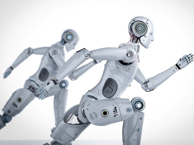 Two robots compete against each other symbolizing competition in the Age of Digital and AI.