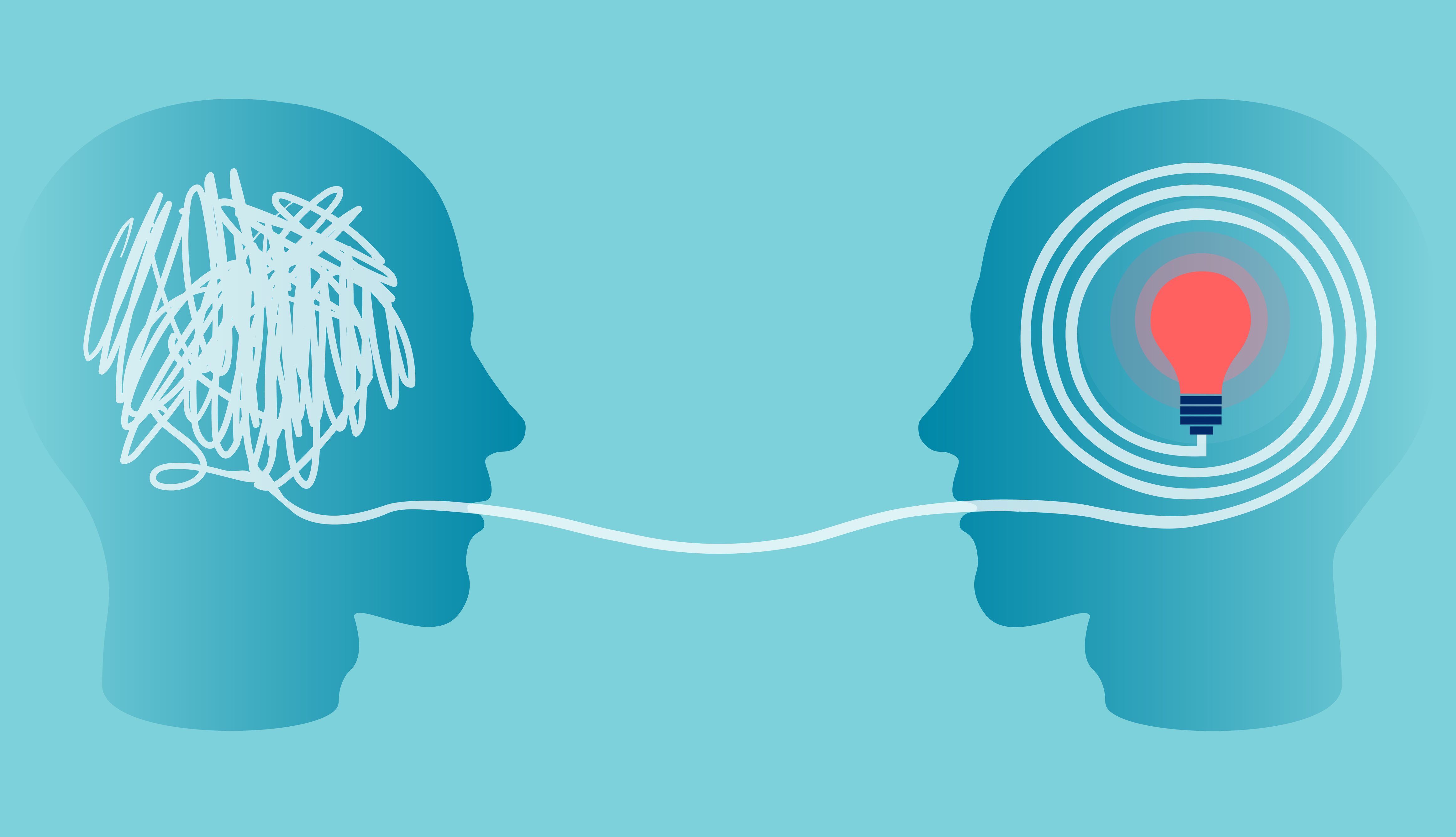 Two heads connected by an idea