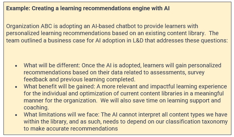 learning recommendations engine with AI
