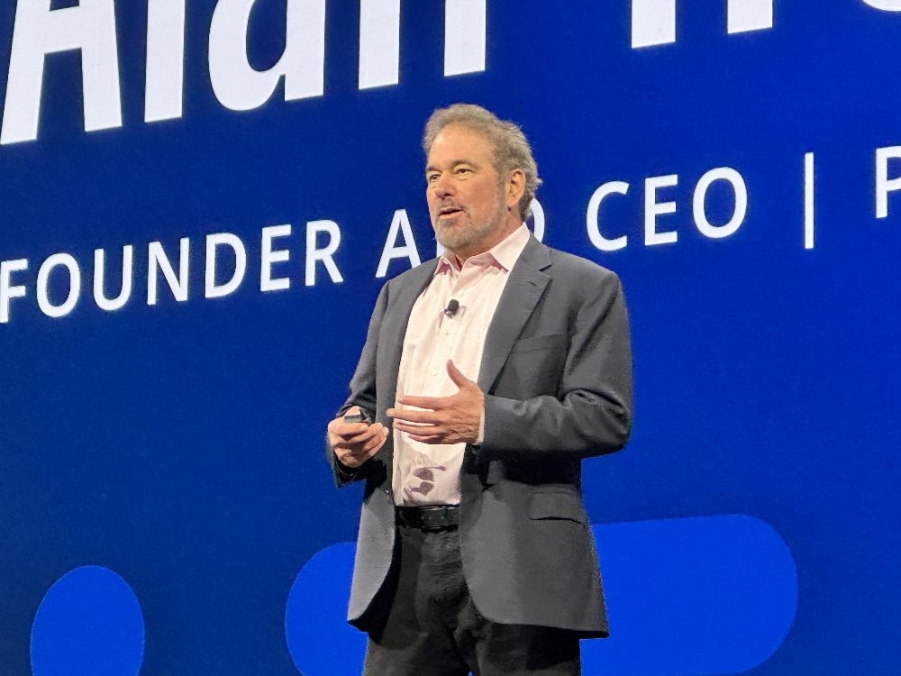 Alan Trefler, CEO of Pega, on stage at a keynote in PegaWorld 2025 June.